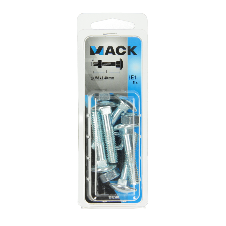 Mack 1017580 – Holzschraube + Mutter aus verzinktem Stahl, 5 Stück, M8 x 40 mm | 5 Stück