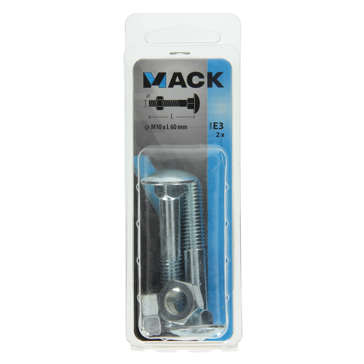 Mack 1017588 – Holzschraube + Mutter aus verzinktem Stahl, 2 Stück, M10 x 60 mm | 5 Stück