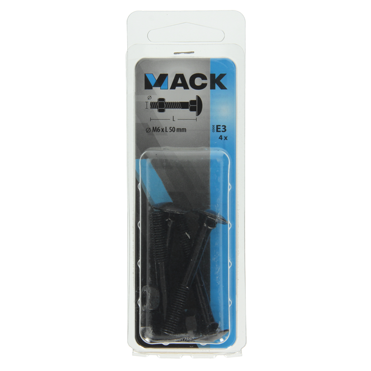 Mack 1017597 - Holzschraube + Mutter schwarz 6,0 x 50 mm 4 Stück | 5 Stück