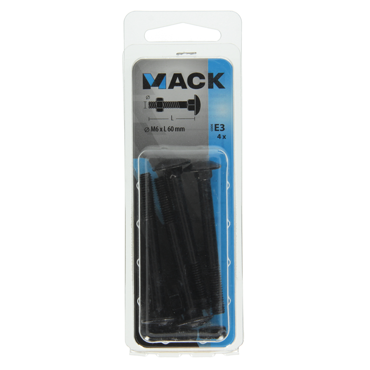 Mack 1017598 - Holzschraube + Mutter schwarz 6,0 x 60 mm 4 Stück | 5 Stück
