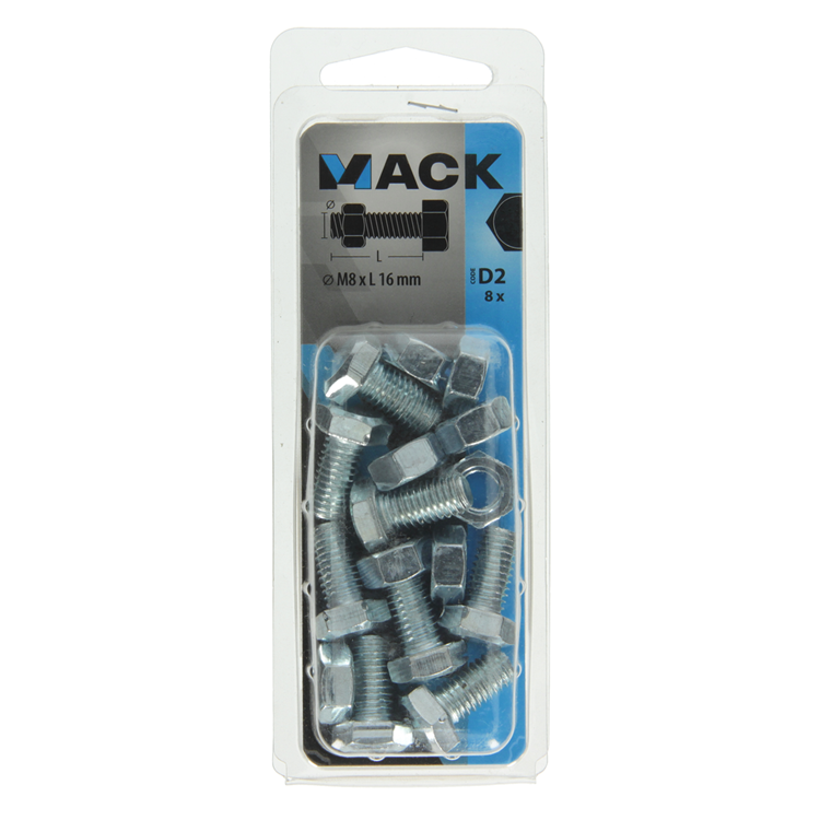 Mack 1017611 – Hahnschraube + Mutter aus verzinktem Stahl, 8 Stück, M8 x 16 mm | 10 Stück