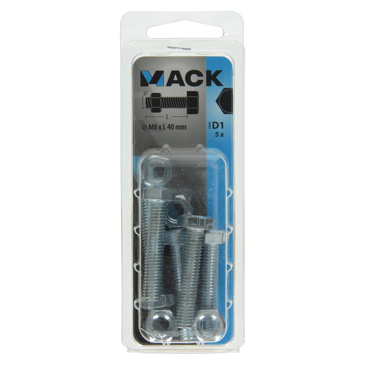 Mack 1017615 – Hahnschraube + Mutter aus verzinktem Stahl, 5 Stück, M8 x 40 mm | 5 Stück
