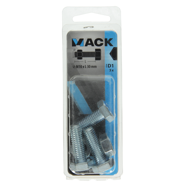 Mack 1017620 – Hahnschraube + Mutter aus verzinktem Stahl, 3 Stück, M10 x 30 mm | 5 Stück