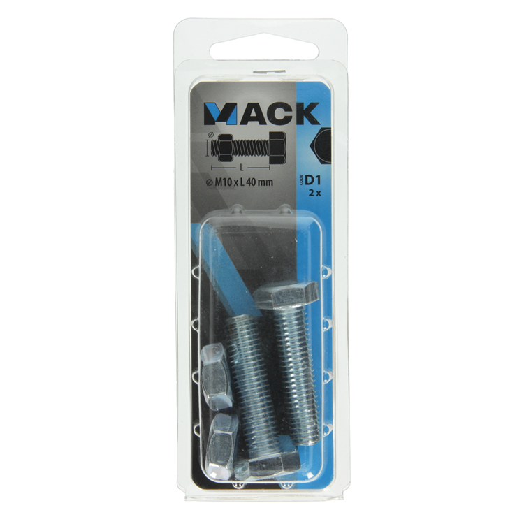 Mack 1017621 – Hahnschraube + Mutter aus verzinktem Stahl, 2 Stück, M10 x 40 mm | 5 Stück