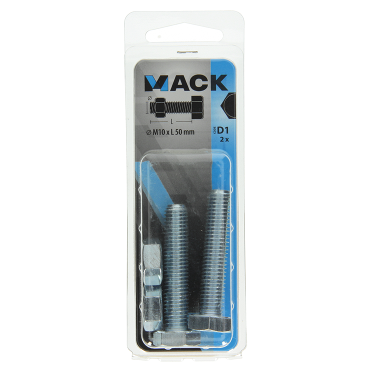 Mack 1017622 – Hahnschraube + Mutter aus verzinktem Stahl, 2 Stück, M10 x 50 mm | 5 Stück