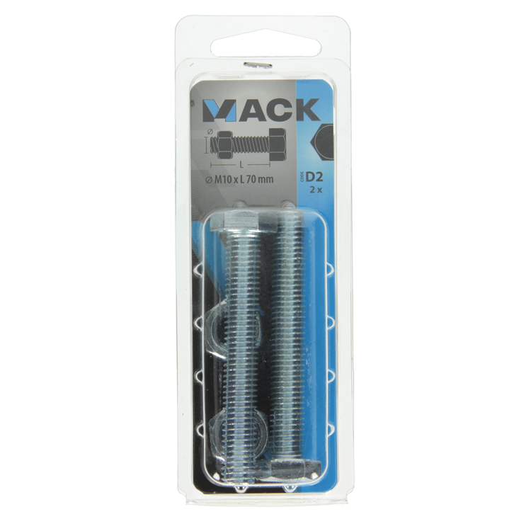 Mack 1017624 – Hahnschraube + Mutter aus verzinktem Stahl, 2 Stück, M10 x 70 mm | 5 Stück
