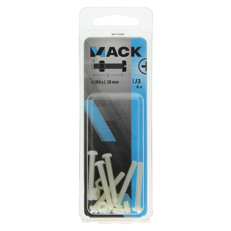 Mack 1017641 - Metallschraubzyl. Kopf + Mutter Nylon 6 Stück M4 x 30 mm | 10 Stück