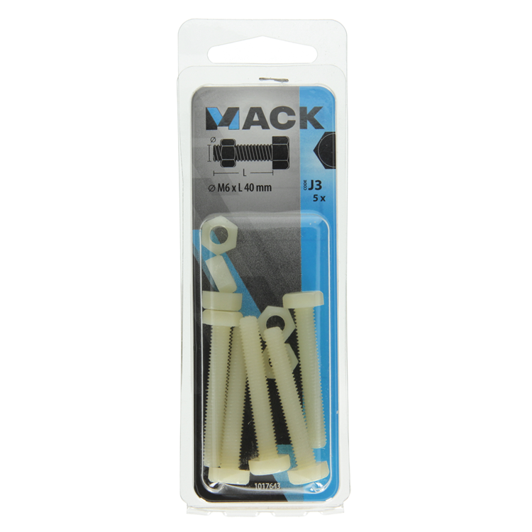 Mack 1017643 – Hahnschraube + Mutter Nylon 5 Stück M6 x 40 mm | 10 Stück