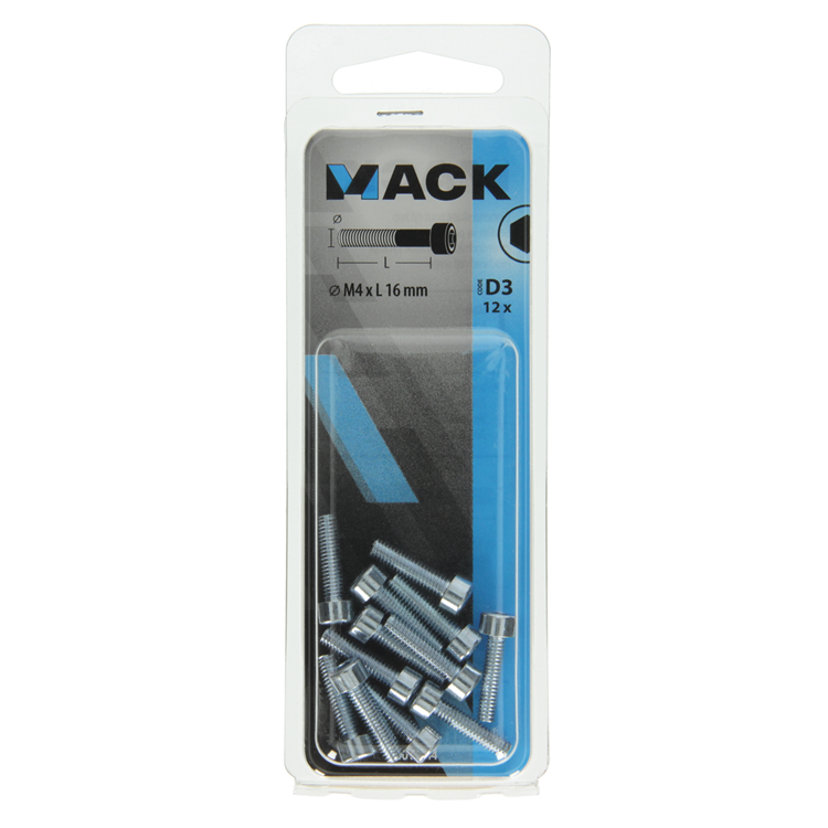 Mack 1017644 - Innensechskantschraube Zyl. Kopf plattiert. 12 Stück m4 x 16 mm | 10 Stück