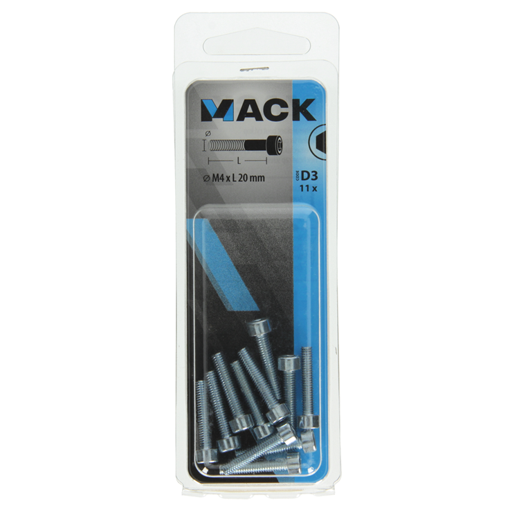 Mack 1017645 - Innensechskantschraube Zyl. Kopf plattiert. 11 Stück m4 x 20 mm | 10 Stück
