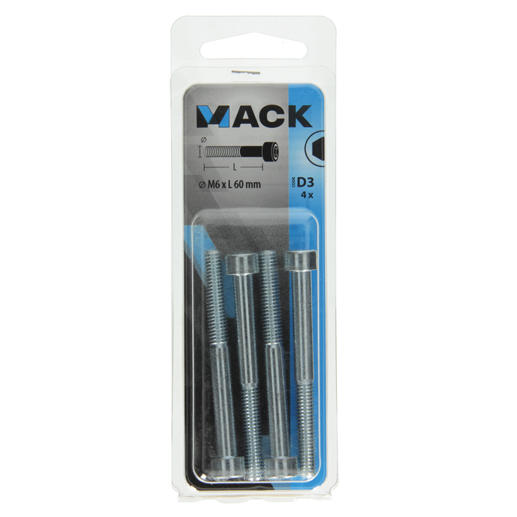 Mack 1017652 - Innensechskantschraube Zyl. Kopf plattiert. 4 Stück m6 x 60 mm | 10 Stück