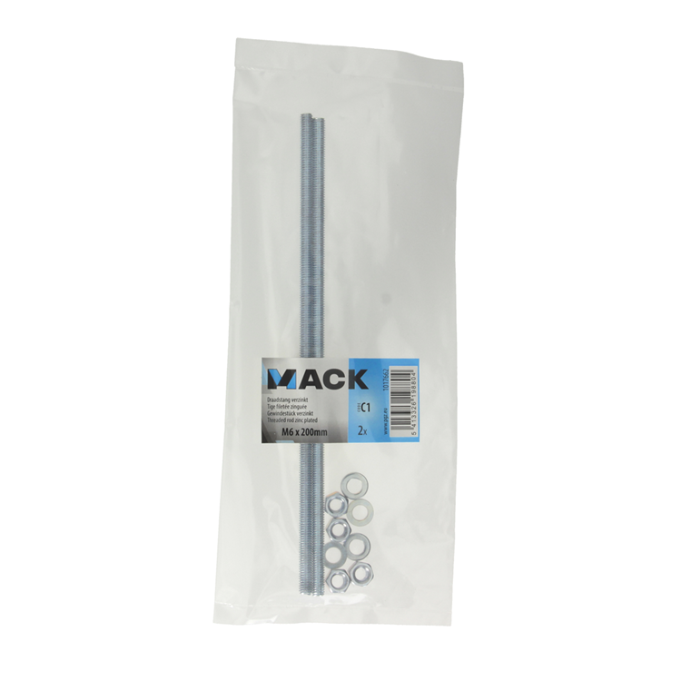 Mack 1017662 – Gewindeende + Unterlegscheibe + Mutter plattiert. 2 Stück m6 x 200 mm | 10 Stück