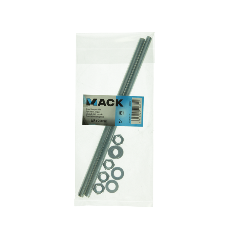 Mack 1017663 – Gewindeende + Unterlegscheibe + Mutter plattiert. 2 Stück m8 x 200 mm | 5 Stück