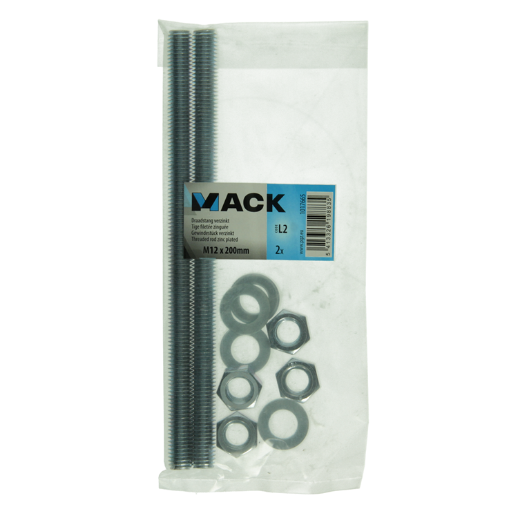 Mack 1017665 – Gewindeende + Unterlegscheibe + Mutter plattiert. 2 Stück m12 x 200 mm | 5 Stück