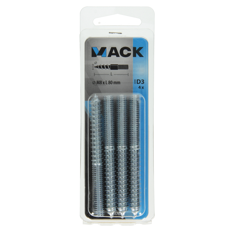 Mack 1017671 – Stockendholz + Meterware. Drahtleitung 4 Stück m8x80 | 10 Stück