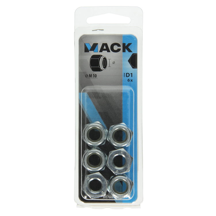 Mack 1017688 - Sechskant-Sicherungsmutter Stahl verzinkt 6 Stück M10 | 10 Stück