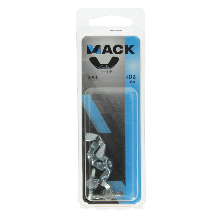 Mack 1017696 – Flügelmutter aus verzinktem Stahl, 6 Stück, M4 | 10 Stück