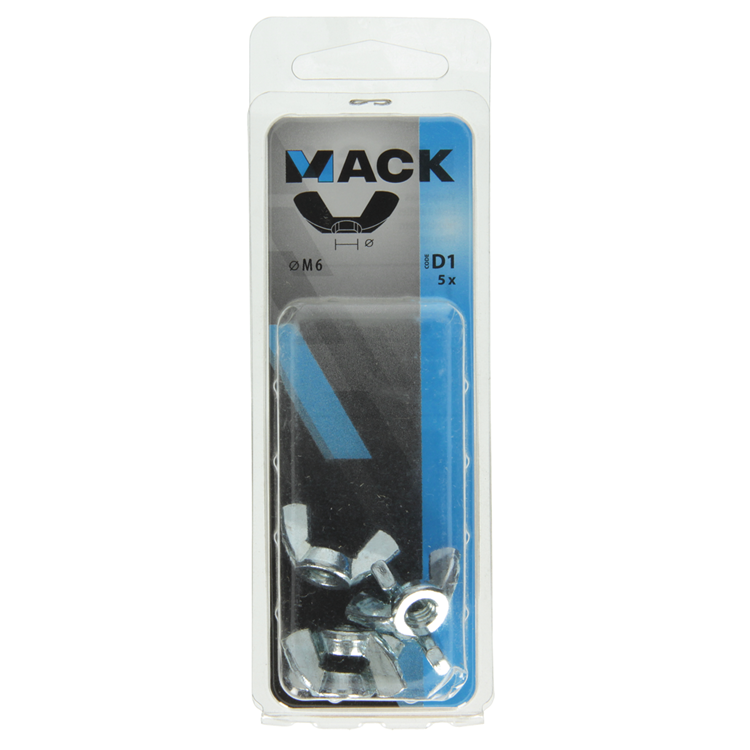 Mack 1017698 – Flügelmutter aus verzinktem Stahl, 5 Stück, M6 | 10 Stück