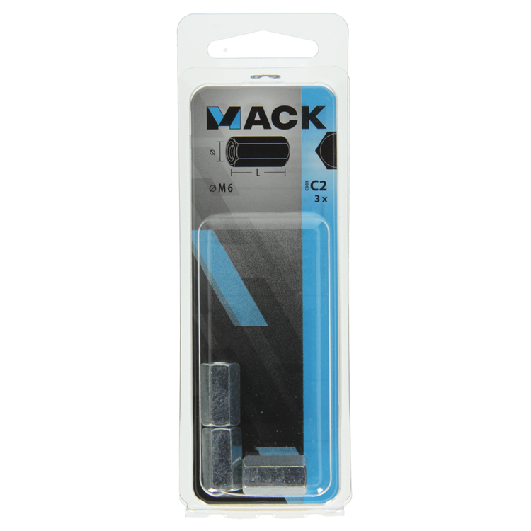 Mack 1017704 - Sechskant-Verbindungsmutter verzinkt 3 Stück M6 | 10 Stück