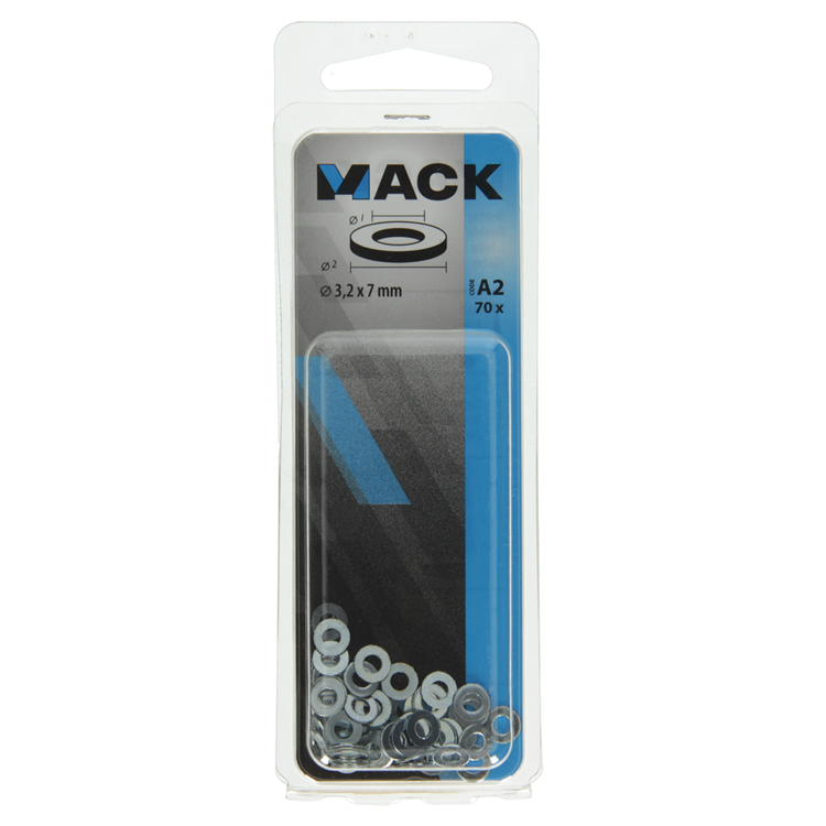 Mack 1017711 – Unterlegscheibe aus verzinktem Stahl, 70 Stück, 3,2 x 7 mm | 10 Stück