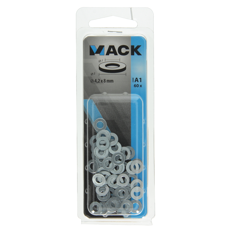Mack 1017712 – Unterlegscheibe aus verzinktem Stahl, 60 Stück, 4,2 x 8 mm | 10 Stück