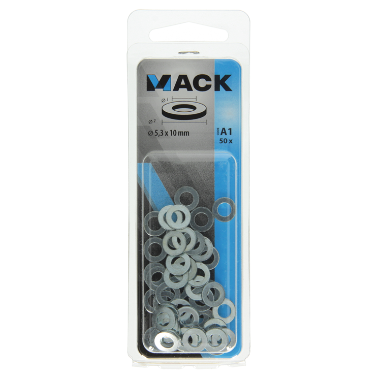 Mack 1017713 – Unterlegscheibe aus verzinktem Stahl, 50 Stück, 5,3 x 10 mm | 10 Stück