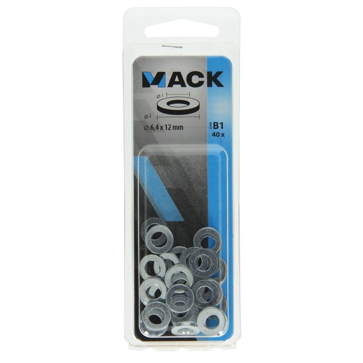 Mack 1017714 – Unterlegscheibe aus verzinktem Stahl, 40 Stück, 6,4 x 12 mm | 10 Stück