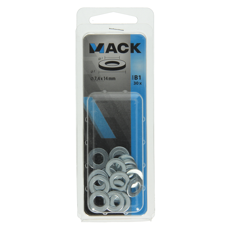 Mack 1017715 – Unterlegscheibe aus verzinktem Stahl, 30 Stück, 7,4 x 14 mm | 10 Stück