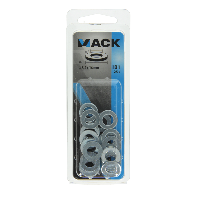 Mack 1017716 - Unterlegscheibe Stahl verzinkt 25 Stück 8,4 x 16 mm | 10 Stück