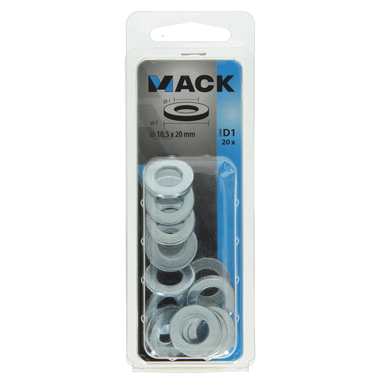 Mack 1017717 – Unterlegscheibe aus verzinktem Stahl, 20 Stück, 10,5 x 20 mm | 10 Stück