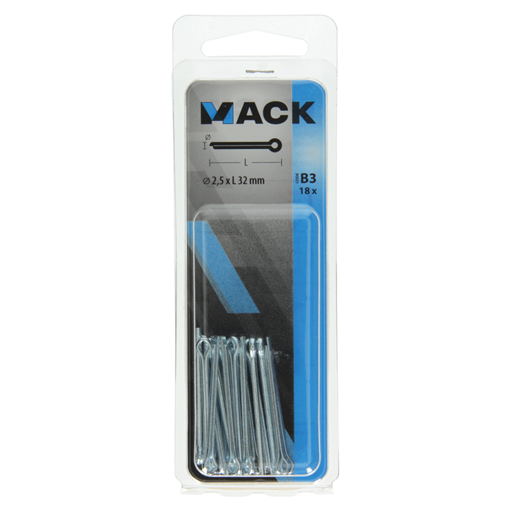 Mack 1017763 - Splint verzinkter Stahl 18 Stück 2,5 x 32 mm | 10 Stück