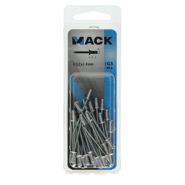 Mack 1020294 - 40 Blindklammern Aluminium 3,2x8mm | 10 Stück