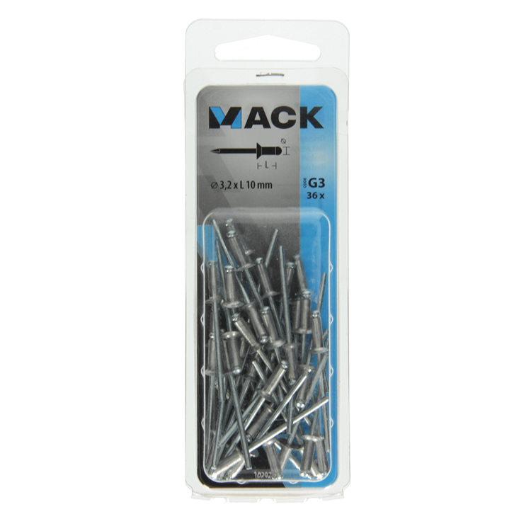 Mack 1020295 - 36 Blindklammern Aluminium 3,2x10mm | 10 Stück