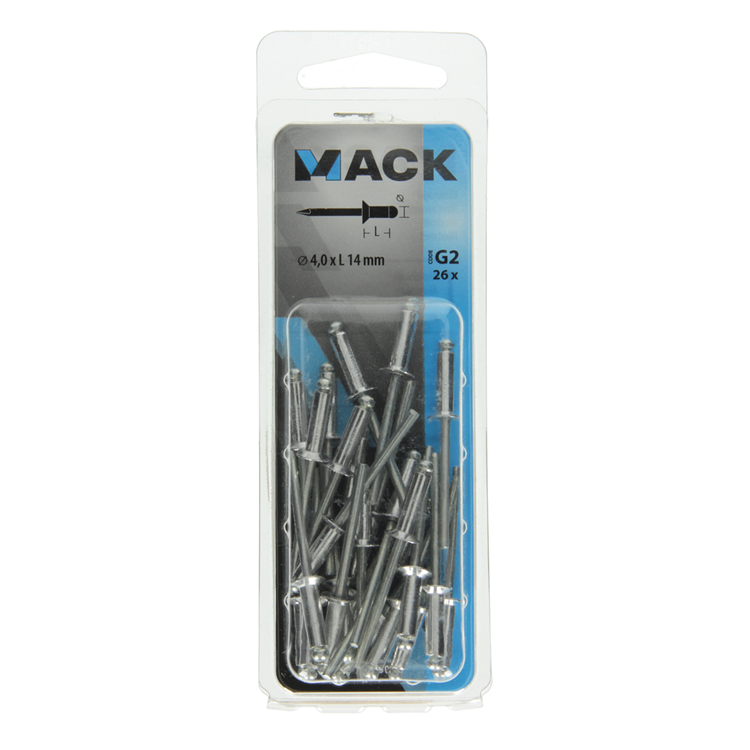Mack 1020300 - 26 Blindklammern Aluminium 4,0x14mm | 5 Stück