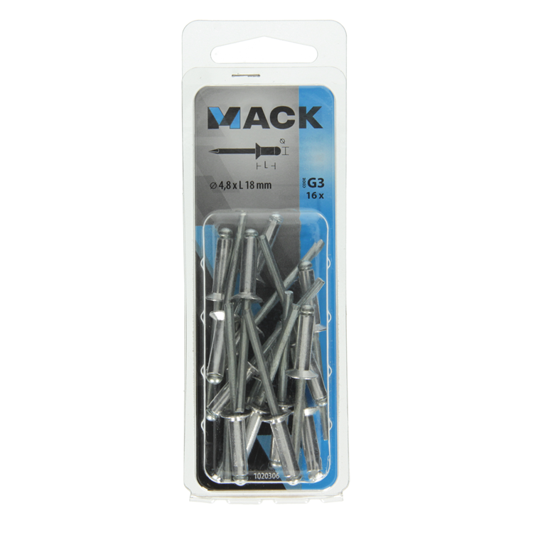 Mack 1020306 - 16 Blindklammern Aluminium 4,8x18mm | 5 Stück