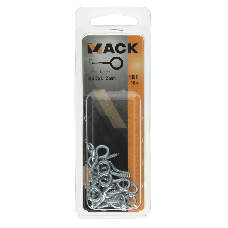 Mack 1017769 - Schraubenöse aus verzinktem Stahl, 18 Stück, 2,5 x 12 mm | 10 Stück