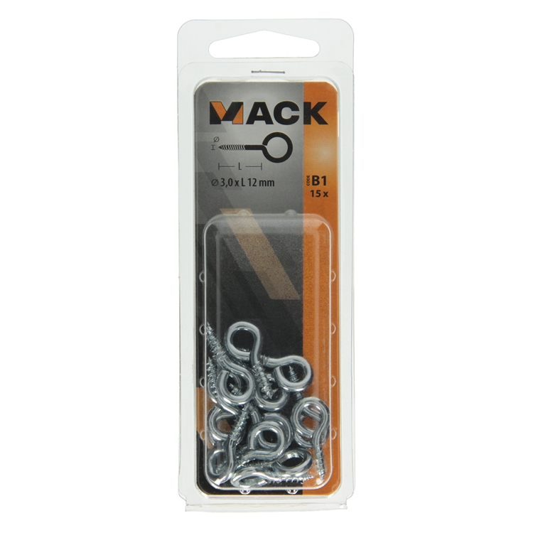 Mack 1017770 - Schraubenöse aus verzinktem Stahl, 15 Stück, 3,0 x 12 mm | 10 Stück
