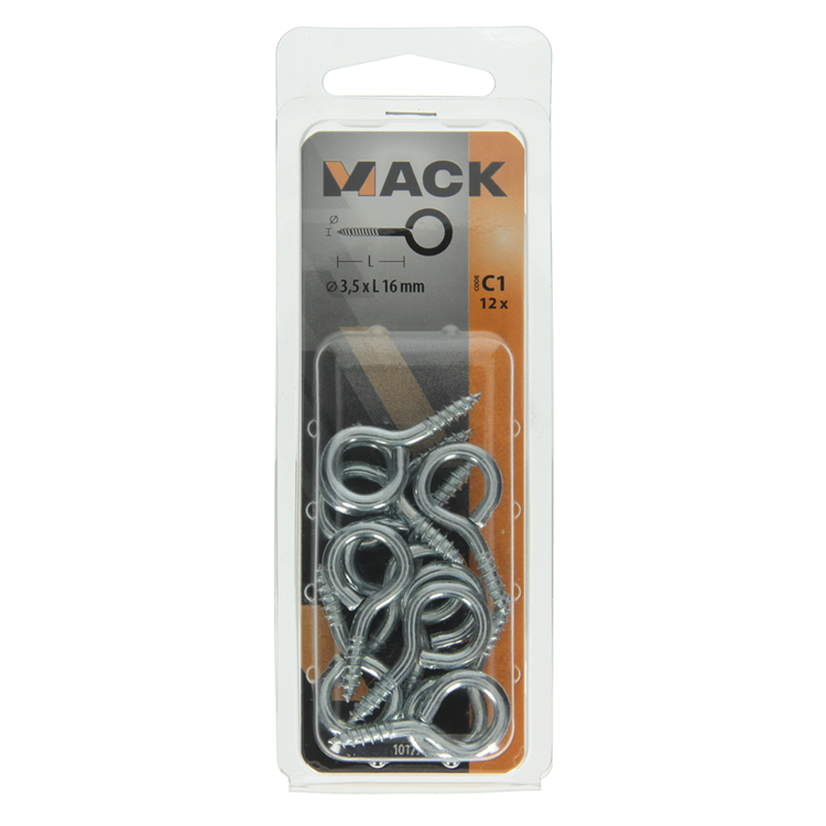 Mack 1017771 - Schraubenauge aus verzinktem Stahl 12 Stück 3,5 x 16 mm | 10 Stück