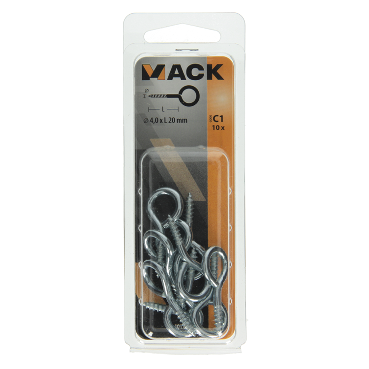 Mack 1017772 - Schraubenöse aus verzinktem Stahl, 10 Stück, 4,0 x 20 mm | 10 Stück