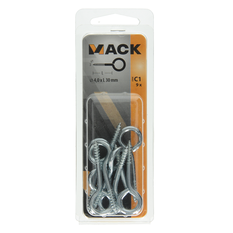 Mack 1017773 - Schrauböse aus verzinktem Stahl 9 Stück 4,0 x 30 mm | 10 Stück