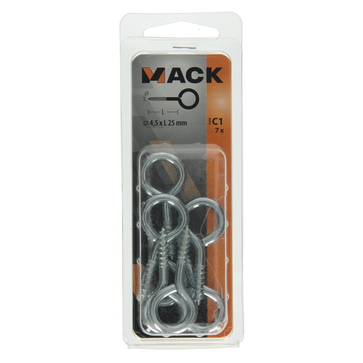 Mack 1017774 - Schrauböse verzinkter Stahl 7 Stück 4,5 x 25 mm | 10 Stück