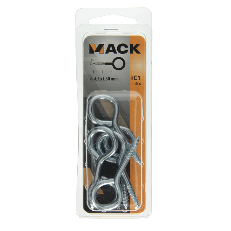 Mack 1017775 - Schrauböse verzinkter Stahl 6 Stück 4,5 x 30 mm | 10 Stück