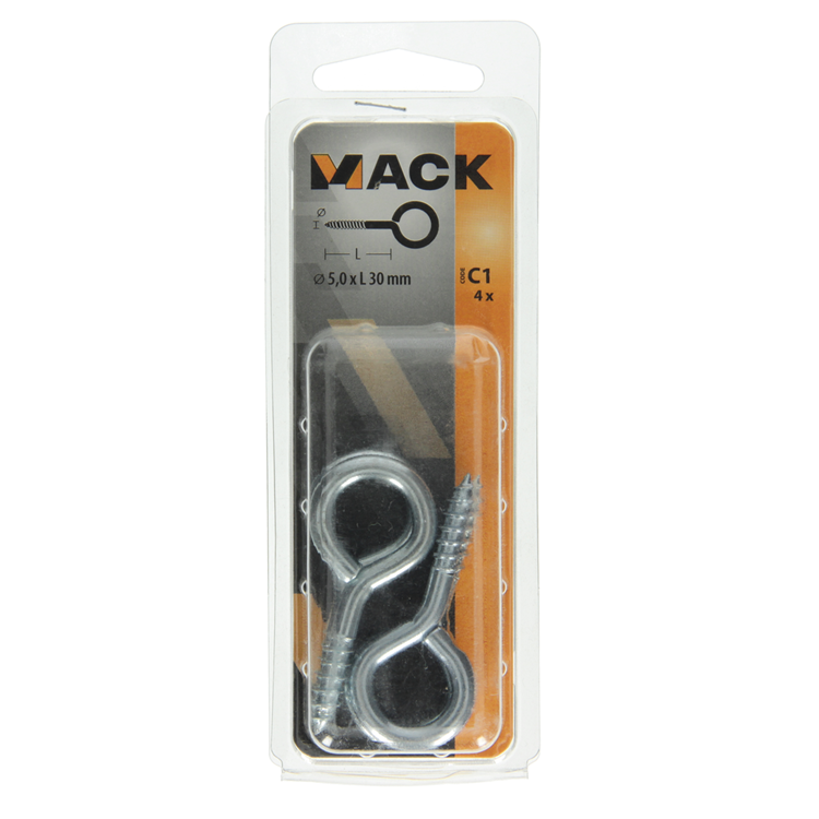 Mack 1017776 - Schrauböse aus verzinktem Stahl 4 Stück 5,0 x 30 mm | 10 Stück