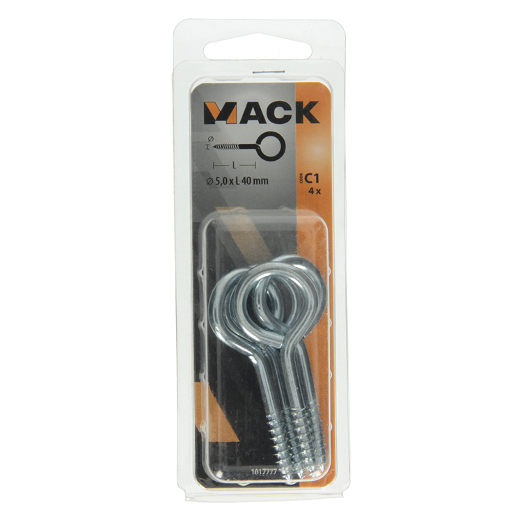 Mack 1017777 - Schrauböse aus verzinktem Stahl 4 Stück 5,0 x 40 mm | 10 Stück