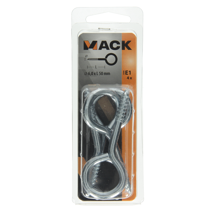 Mack 1017779 - Schrauböse aus verzinktem Stahl 4 Stück 6,0 x 50 mm | 5 Stück