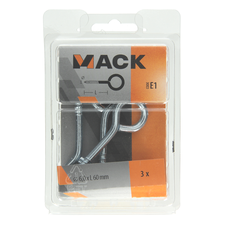 Mack 1017780 - Schrauböse aus verzinktem Stahl 3 Stück 6,0 x 60 mm | 5 Stück