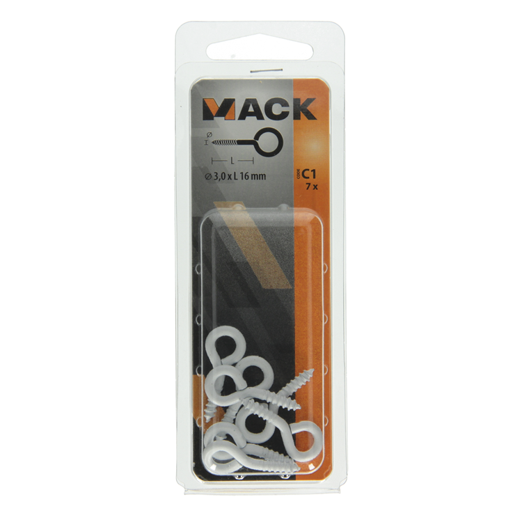 Mack 1017784 - Schrauböse Stahl weiß 7 Stück 3,0 x 16 mm | 10 Stück
