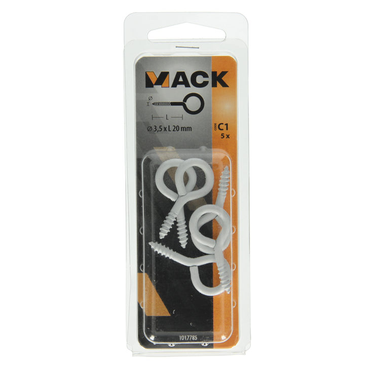 Mack 1017785 - Schrauböse Stahl weiß 5 Stück 3,5 x 20 mm | 10 Stück