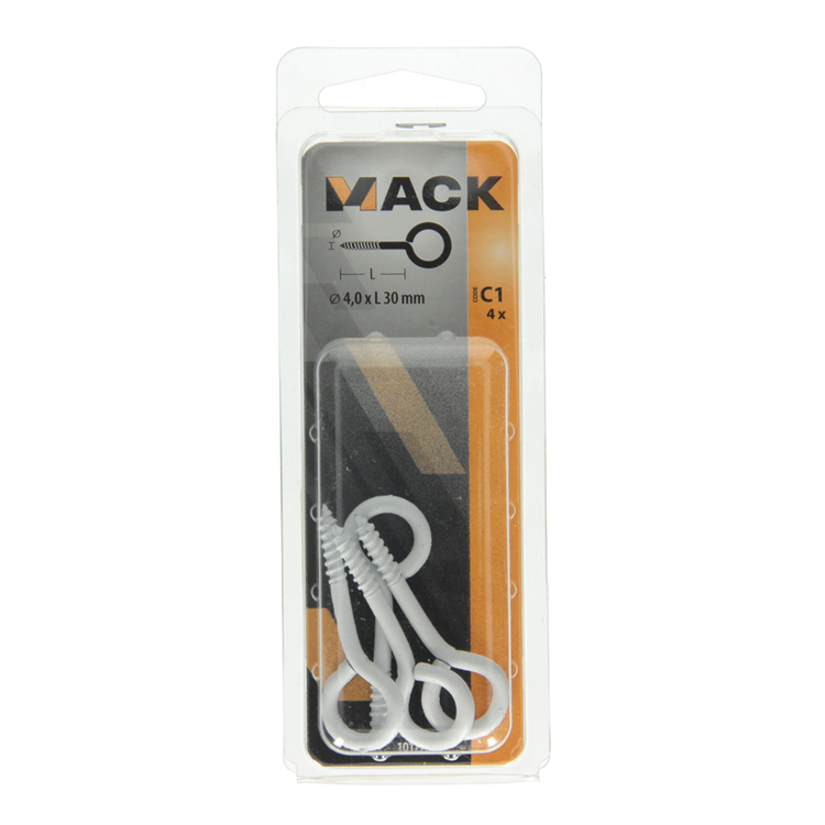 Mack 1017786 - Schrauböse Stahl weiß 4 Stück 4,0 x 30 mm | 10 Stück