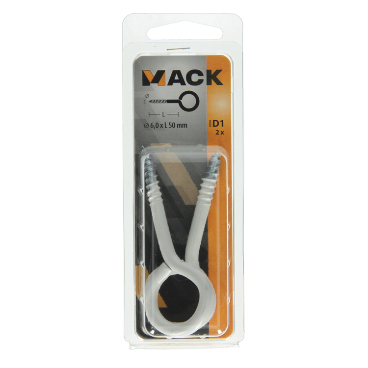 Mack 1017788 - Schrauböse Stahl weiß 2 Stück 6,0 x 50 mm | 5 Stück
